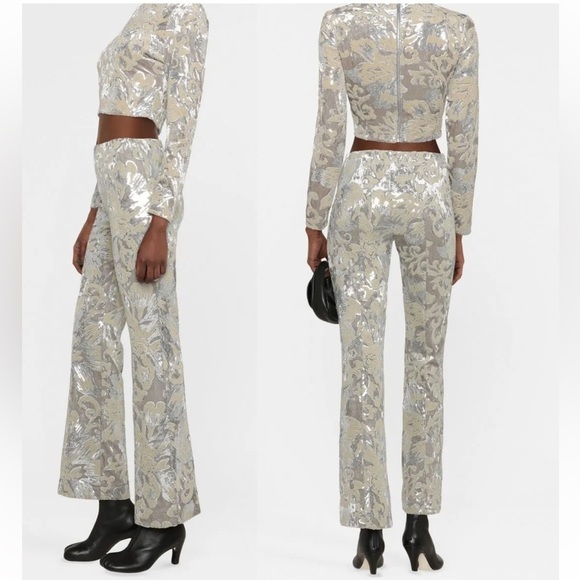 MAJE Woman's Velvet set of top&trousers with sequin embroidery size 1 NWOT